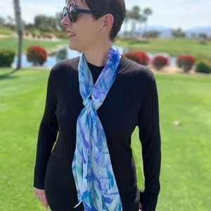 Hand Painted Silk Scarf Blue Purple Atmospheric Waves NWT